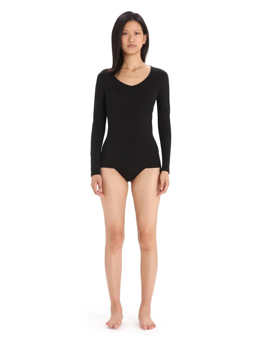 Black Icebreaker Merino Siren Long Sleeve Sweetheart Top Women's Underwear | AU 1691GSOL